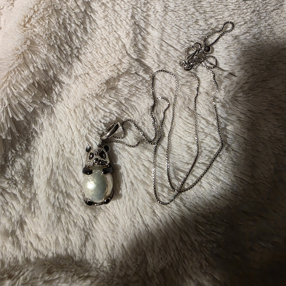 Sterling Silver Panda Pendant Necklace with White Pearl Accent - Women Jewelry